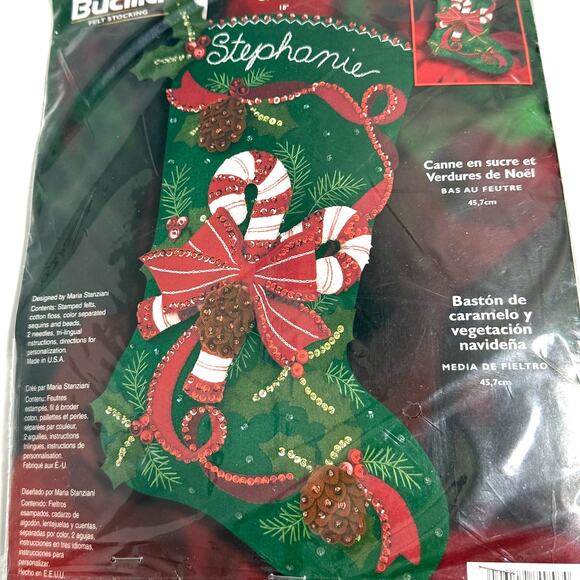 Bucilla 84958 Candy Cane Christmas Greenery Felt Applique Stocking Kit NEW - Picture 1 of 5